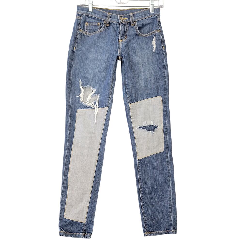 Carmar Blue Skinny Jeans Size 25 Stretch Patched Y2k Grunge Rips Denim Women Zip